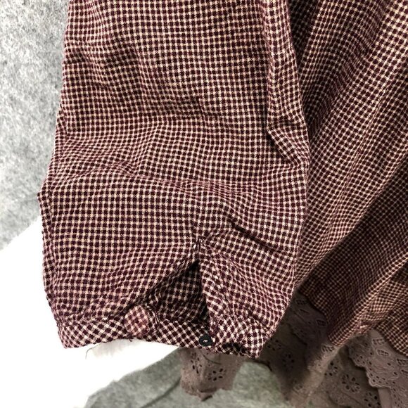 Yiyi Boho Peasant Tunic Top Crochet Hem Button Front Pleated Womens M - Picture 6 of 12